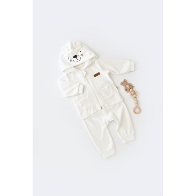 Set Ursulet cu bluzita cu fermoar si gluga si panataloni lungi din 80%bumbac organic si 20% poliester - Ecru, Baby Cosy (Marime: 3-6 Luni) JEMBC-CSYK6014-3