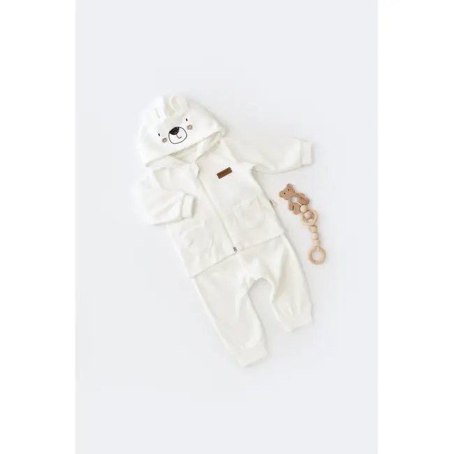 Set Ursulet cu bluzita cu fermoar si gluga si panataloni lungi din 80%bumbac organic si 20% poliester - Ecru, Baby Cosy (Marime: 9-12 luni) JEMBC-CSYK6014-9