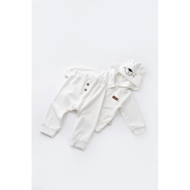 Set Ursulet cu bluzita cu fermoar si gluga si panataloni lungi din 80%bumbac organic si 20% poliester - Ecru, Baby Cosy (Marime: 9-12 luni) JEMBC-CSYK6014-9