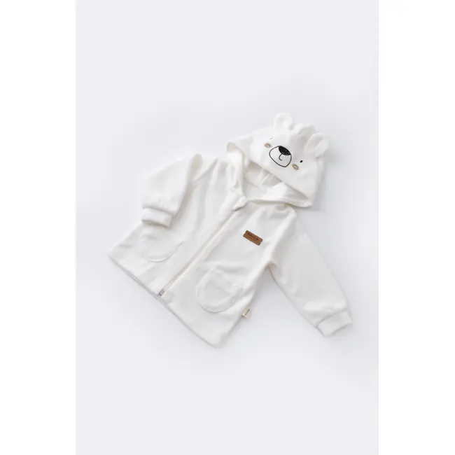 Set Ursulet cu bluzita cu fermoar si gluga si panataloni lungi din 80%bumbac organic si 20% poliester - Ecru, Baby Cosy (Marime: 9-12 luni) JEMBC-CSYK6014-9