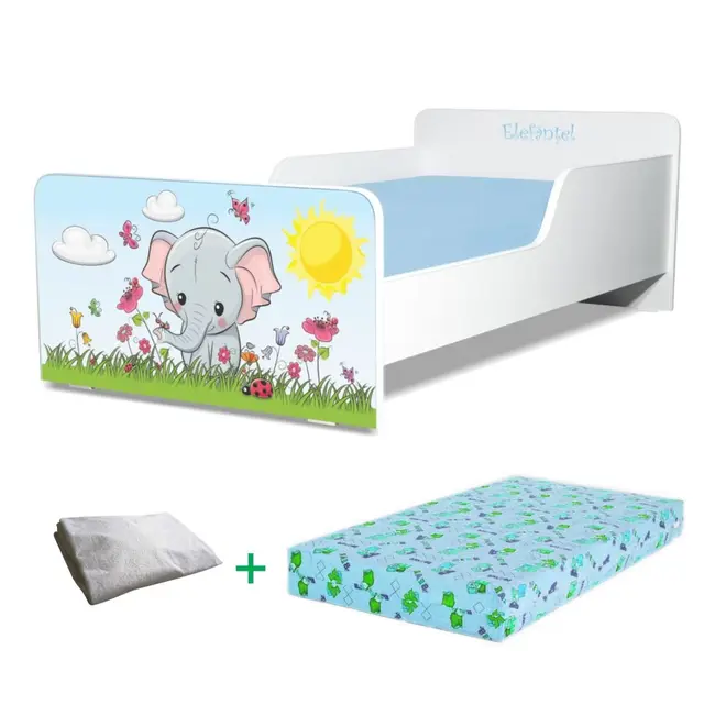 Pachet Promo Pat Start Elefantel copii 2-12 ani, cu saltea SmartNest cu lana 160x80 si husa impermeabila - PC-PCH-PRO-STR-ELE-80