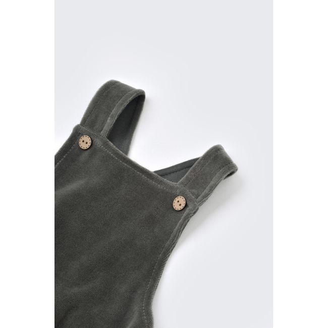 Salopeta Velvet cu bretele din 80%bumbac organic si 20% poliester - Antracit, Baby Cosy (Marime: 3-6 Luni) JEMBC-CSYK6034-3