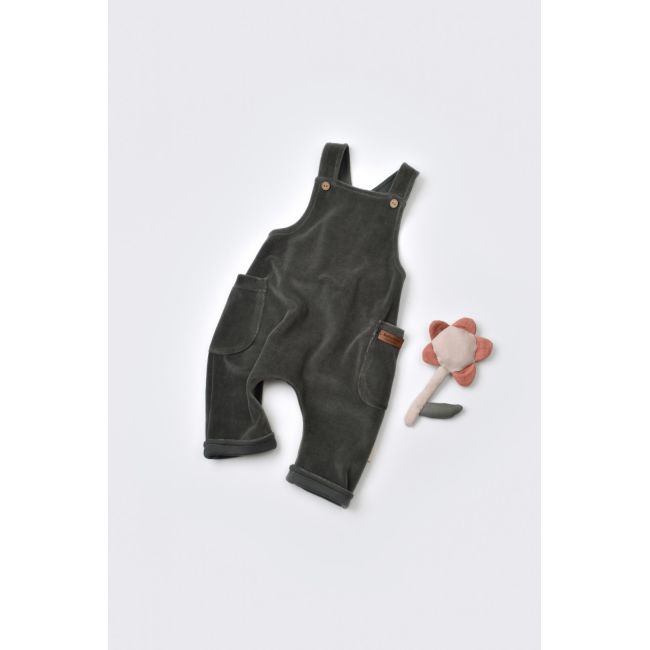 Salopeta Velvet cu bretele din 80%bumbac organic si 20% poliester - Antracit, Baby Cosy (Marime: 9-12 luni) JEMBC-CSYK6034-9
