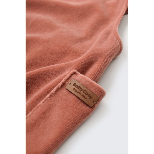 Salopeta Velvet cu bretele din 80%bumbac organic si 20% poliester - Caramiziu, Baby Cosy (Marime: 12-18 Luni) JEMBC-CSYK6036-12