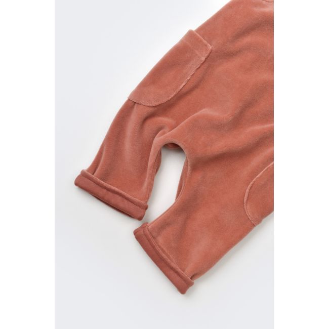 Salopeta Velvet cu bretele din 80%bumbac organic si 20% poliester - Caramiziu, Baby Cosy (Marime: 12-18 Luni) JEMBC-CSYK6036-12