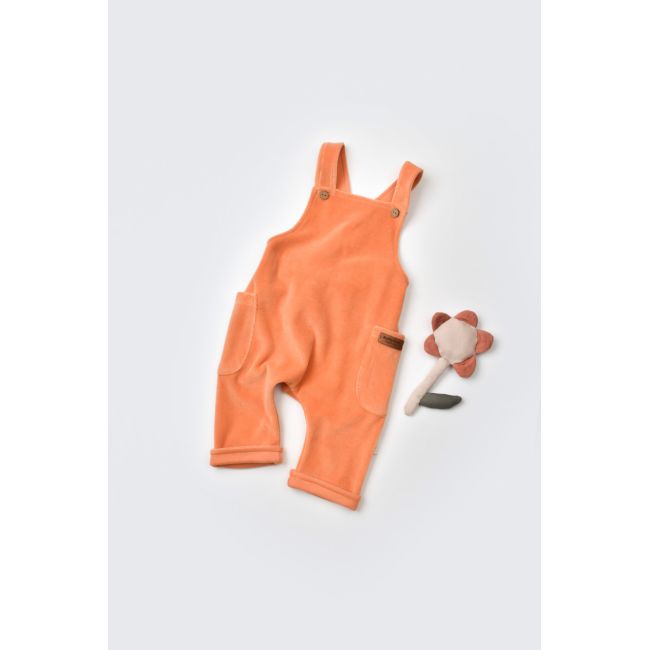 Salopeta Velvet cu bretele din 80%bumbac organic si 20% poliester - Portocaliu, Baby Cosy (Marime: 6-9 luni) JEMBC-CSYK6035-6