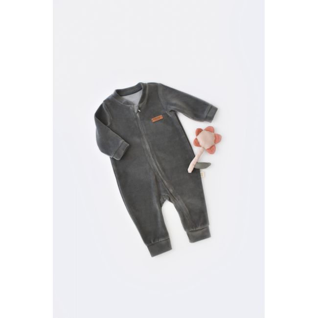 Salopeta cu maneca lunga si fermoar din 80%bumbac organic si 20% poliester - Antracit, Baby Cosy (Marime: 3-6 Luni) JEMBC-CSYK6029-3