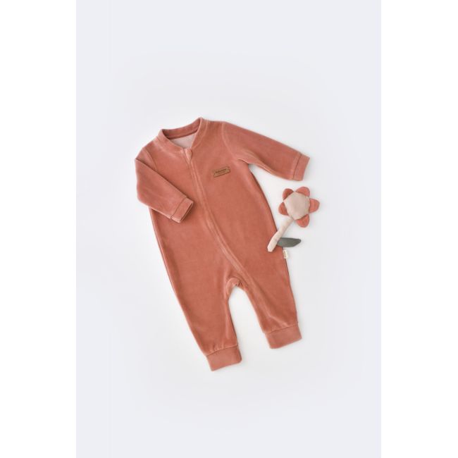 Salopeta cu maneca lunga si fermoar din 80%bumbac organic si 20% poliester - Caramiziu, Baby Cosy (Marime: 9-12 luni) JEMBC-CSYK6031-9