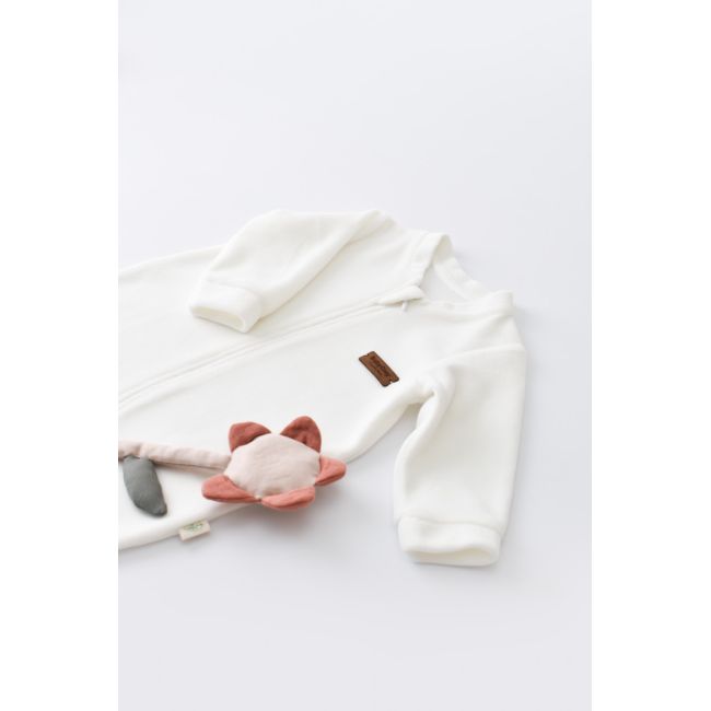 Salopeta cu maneca lunga si fermoar din 80%bumbac organic si 20% poliester - Ecru, Baby Cosy (Marime: 12-18 Luni) JEMBC-CSYK6027-12