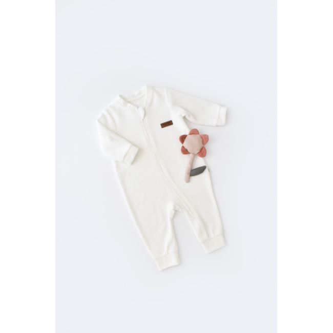 Salopeta cu maneca lunga si fermoar din 80%bumbac organic si 20% poliester - Ecru, Baby Cosy (Marime: 6-9 luni) JEMBC-CSYK6027-6