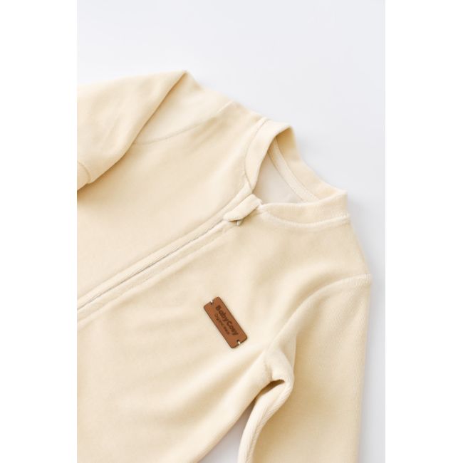 Salopeta cu maneca lunga si fermoar din 80%bumbac organic si 20% poliester -Crem, Baby Cosy (Marime: 3-6 Luni) JEMBC-CSYK6028-3