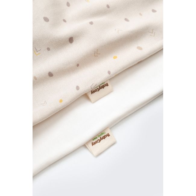 Set 2 salopetele cu maneca lunga si panataloni lungi cu botosei - 100%bumbac organic - Crem cu buline, Baby Cosy (Marime: 3-6 Luni) JEMBC-CSY5818-3