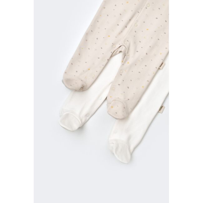 Set 2 salopetele cu maneca lunga si panataloni lungi cu botosei - 100%bumbac organic - Crem cu buline, Baby Cosy (Marime: 3-6 Luni) JEMBC-CSY5818-3