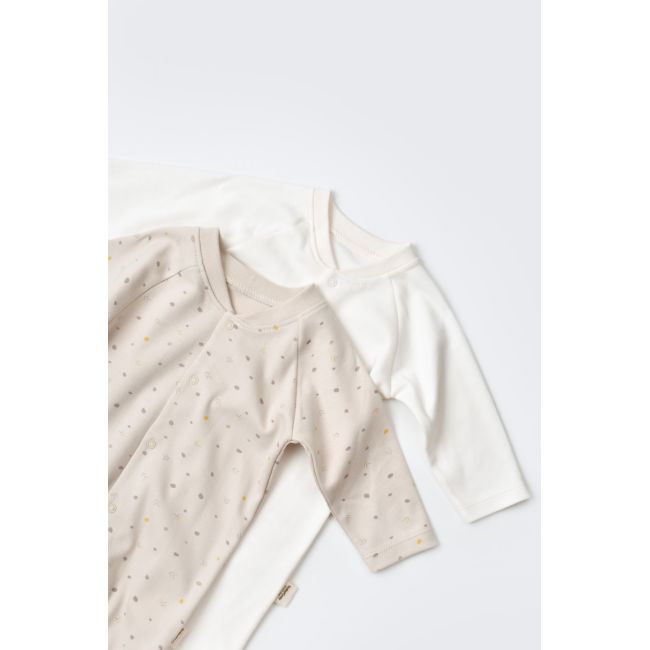 Set 2 salopetele cu maneca lunga si panataloni lungi cu botosei - 100%bumbac organic - Crem cu buline, Baby Cosy (Marime: 6-9 luni) JEMBC-CSY5818-6