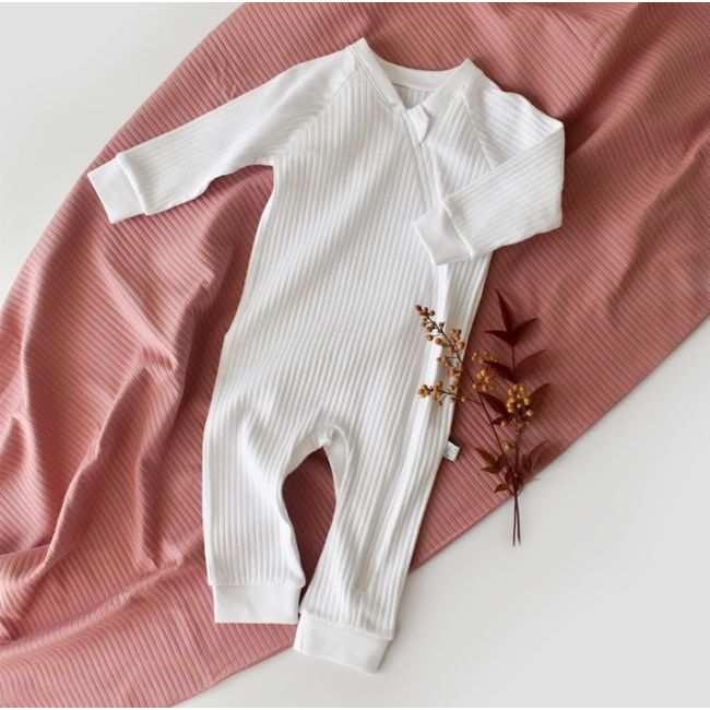 Salopeta cu fermoar cu maneca lunga si panataloni lungi din 95%bumbac organic si 5% elastan - Alb, Baby Cosy (Marime: 3-6 Luni) JEMBC-CSYR4611-3