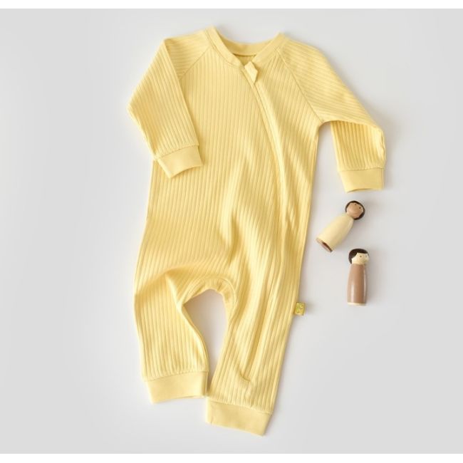 Salopeta cu fermoar cu maneca lunga si panataloni lungi din 95%bumbac organic si 5% elastan - Galben, Baby Cosy (Marime: 12-18 Luni) JEMBC-CSYR4604-12