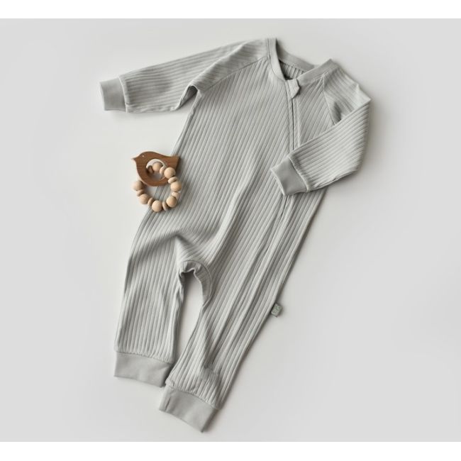 Salopeta cu fermoar cu maneca lunga si panataloni lungi din 95%bumbac organic si 5% elastan - Gri, Baby Cosy (Marime: 6-9 luni) JEMBC-CSYR4612-6