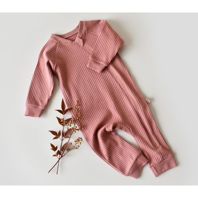 Salopeta cu fermoar cu maneca lunga si panataloni lungi din 95%bumbac organic si 5% elastan - Rose, Baby Cosy (Marime: 6-9 luni) JEMBC-CSYR4609-6
