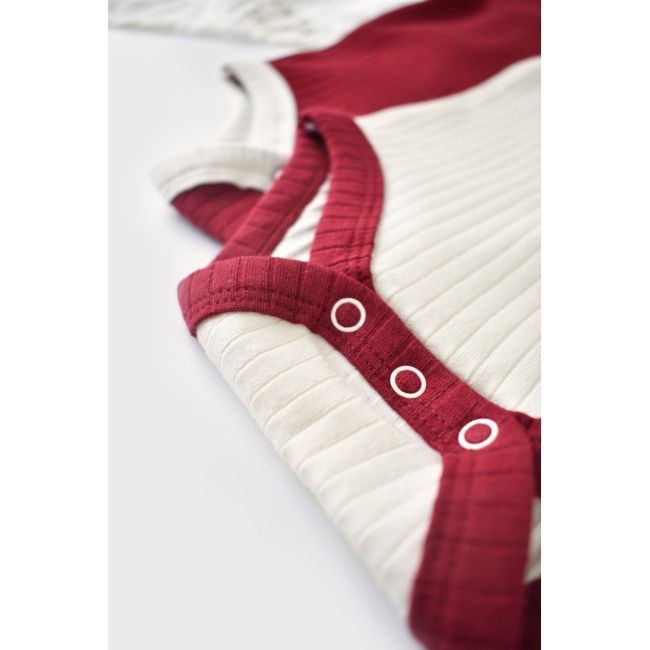 Set 2 body-uri Ribana Bebe Unisex din bumbac organic si 5%elastan - Ecru/Bordo, Baby Cosy (Marime: 12-18 Luni) JEMBC-CSYR4201-12