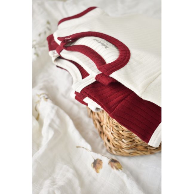Set 2 body-uri Ribana Bebe Unisex din bumbac organic si 5%elastan - Ecru/Bordo, Baby Cosy (Marime: 12-18 Luni) JEMBC-CSYR4201-12