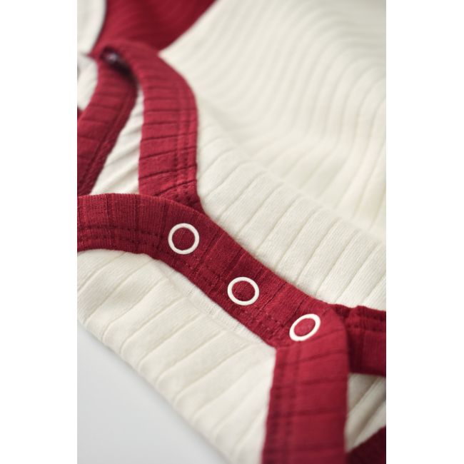 Set 2 body-uri Ribana Bebe Unisex din bumbac organic si 5%elastan - Ecru/Bordo, Baby Cosy (Marime: 12-18 Luni) JEMBC-CSYR4201-12