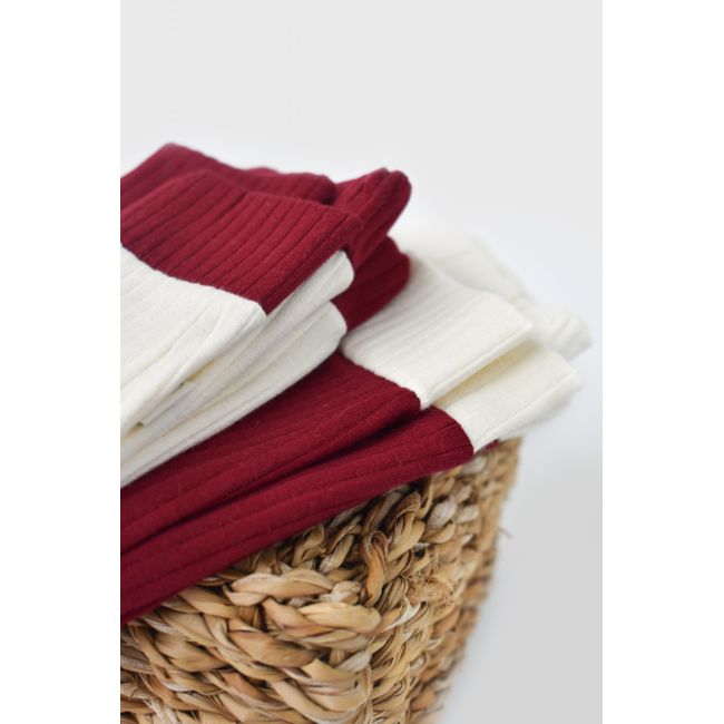 Set 2 pantaloni Ribana Bebe Unisex din bumbac organic si 5%elastan - Ecru/Bordo, Baby Cosy (Marime: 3-6 Luni) JEMBC-CSYR4001-3