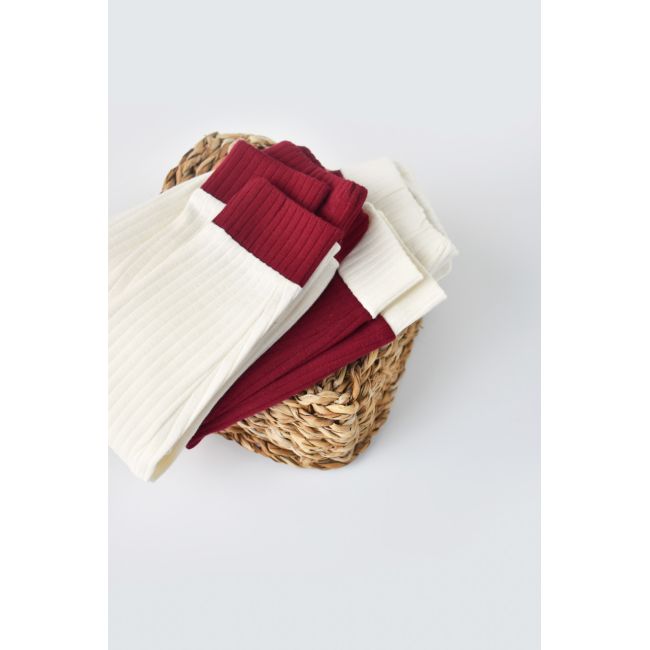 Set 2 pantaloni Ribana Bebe Unisex din bumbac organic si 5%elastan - Ecru/Bordo, Baby Cosy (Marime: 6-9 luni) JEMBC-CSYR4001-6