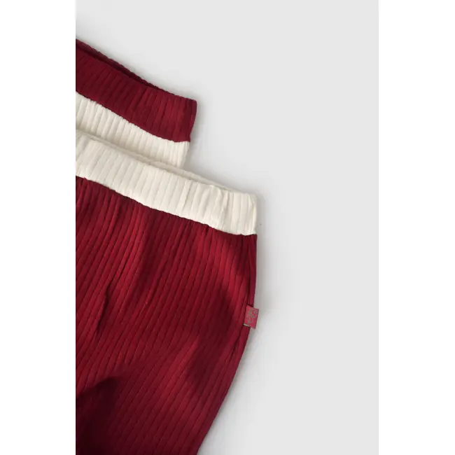 Set 2 pantaloni Ribana Bebe Unisex din bumbac organic si 5%elastan - Ecru/Bordo, Baby Cosy (Marime: 9-12 luni) JEMBC-CSYR4001-9