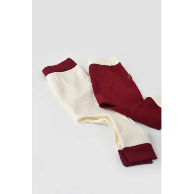 Set 2 pantaloni Ribana Bebe Unisex din bumbac organic si 5%elastan - Ecru/Bordo, Baby Cosy (Marime: 9-12 luni) JEMBC-CSYR4001-9