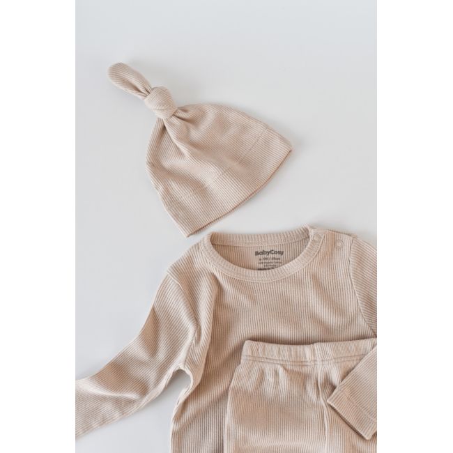 Set 3 piese: bluzita cu maneca lunga, panataloni lungi si caciulita din bumbac organic si modal - Blush, Baby Cosy (Marime: 18-24 Luni) JEMBC-CSYM21507-18