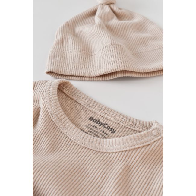 Set 3 piese: bluzita cu maneca lunga, panataloni lungi si caciulita din bumbac organic si modal - Blush, Baby Cosy (Marime: 18-24 Luni) JEMBC-CSYM21507-18
