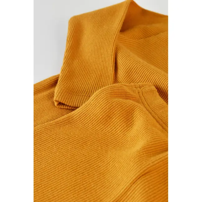 Set 3 piese: bluzita cu maneca lunga, panataloni lungi si caciulita din bumbac organic si modal - Mustar (Marime: 18-24 Luni) JEMBC-CSYM21500-18