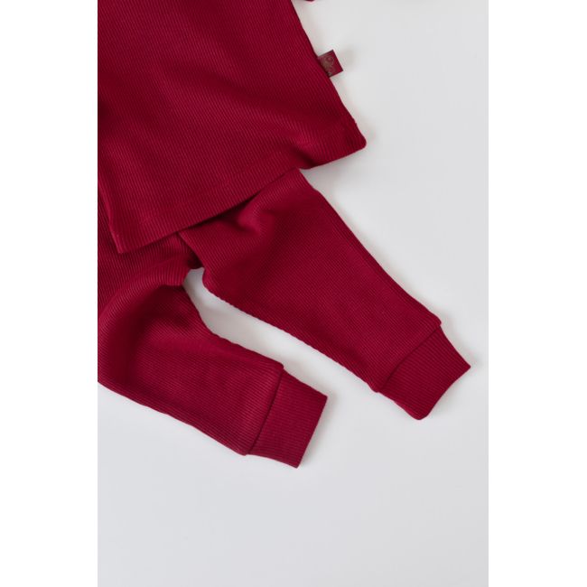 Set 3 piese: bluzita cu maneca lunga, panataloni lungi si caciulita din bumbac organic si modal - Rosu (Marime: 18-24 Luni) JEMBC-CSYM21502-18