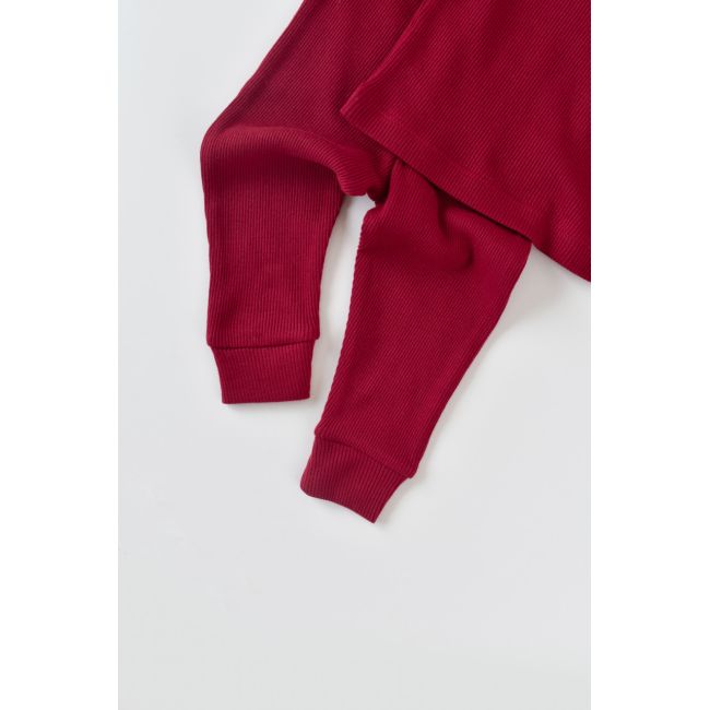 Set 3 piese: bluzita cu maneca lunga, panataloni lungi si caciulita din bumbac organic si modal - Rosu (Marime: 18-24 Luni) JEMBC-CSYM21502-18