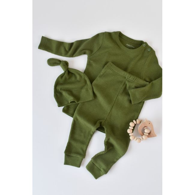 Set 3 piese: bluzita cu maneca lunga, panataloni lungi si caciulita din bumbac organic si modal - Verde, Baby Cosy (Marime: 12-18 Luni) JEMBC-CSYM21512-12