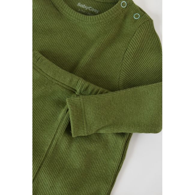 Set 3 piese: bluzita cu maneca lunga, panataloni lungi si caciulita din bumbac organic si modal - Verde, Baby Cosy (Marime: 12-18 Luni) JEMBC-CSYM21512-12