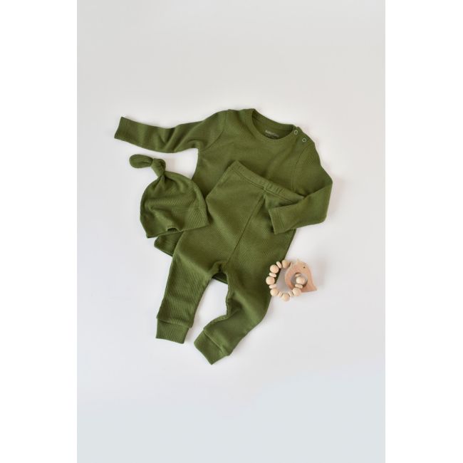 Set 3 piese: bluzita cu maneca lunga, panataloni lungi si caciulita din bumbac organic si modal - Verde, Baby Cosy (Marime: 6-9 luni) JEMBC-CSYM21512-6