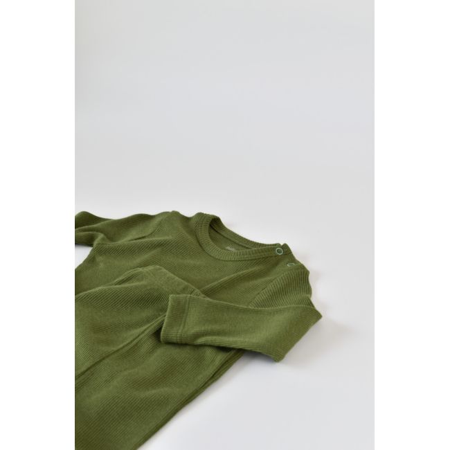 Set 3 piese: bluzita cu maneca lunga, panataloni lungi si caciulita din bumbac organic si modal - Verde, Baby Cosy (Marime: 6-9 luni) JEMBC-CSYM21512-6