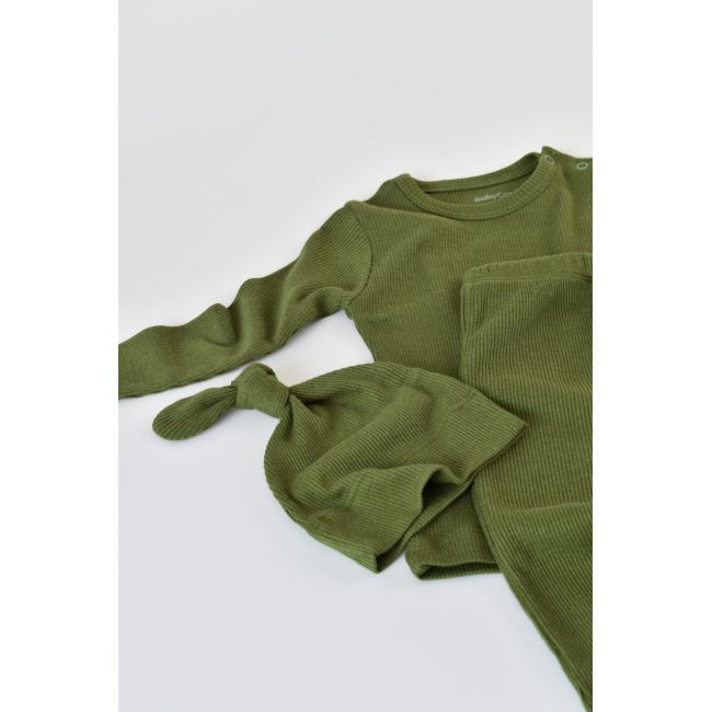 Set 3 piese: bluzita cu maneca lunga, panataloni lungi si caciulita din bumbac organic si modal - Verde, Baby Cosy (Marime: 9-12 luni) JEMBC-CSYM21512-9