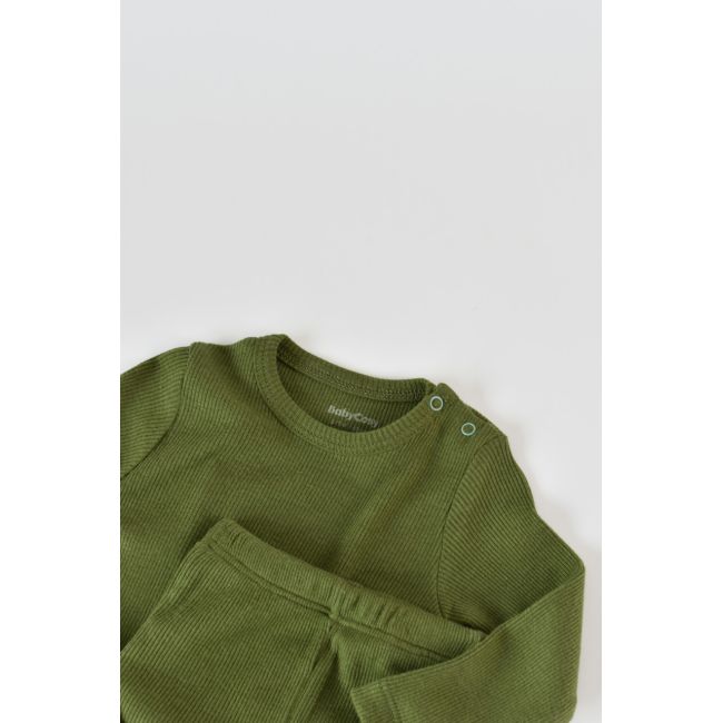 Set 3 piese: bluzita cu maneca lunga, panataloni lungi si caciulita din bumbac organic si modal - Verde, Baby Cosy (Marime: 9-12 luni) JEMBC-CSYM21512-9