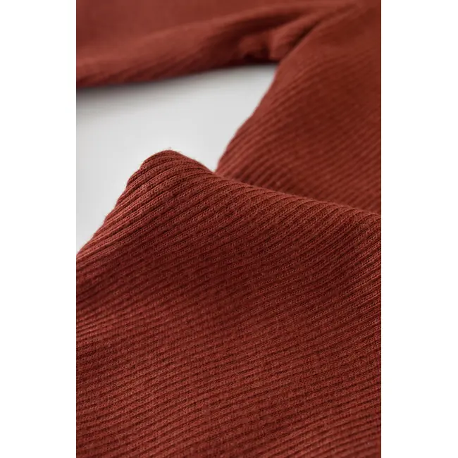 Set 3 piese: body cu maneca lunga, panataloni lungi cu botosei si caciulita din bumbac organic si modal - Caramiziu, Baby Cosy (Marime: 3-6 Luni) JEMBC-CSYM23501-3