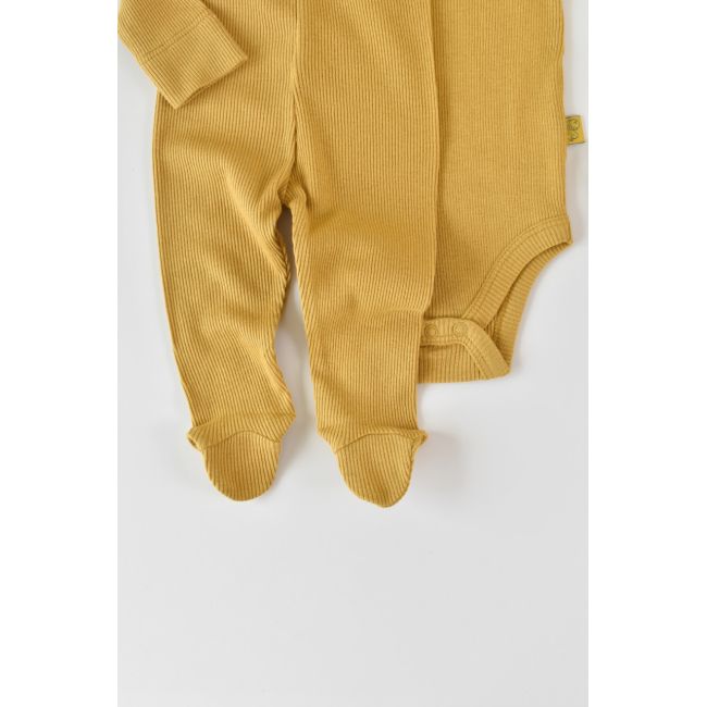 Set 3 piese: body cu maneca lunga, panataloni lungi cu botosei si caciulita din bumbac organic si modal - Sofran, Baby Cosy (Marime: 6-9 luni) JEMBC-CSYM23505-6