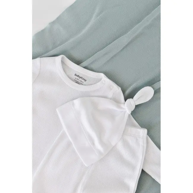 Set 3 piese: body cu maneca lunga, panataloni lungi si caciulita din bumbac organic si modal - Alb, Baby Cosy (Marime: 18-24 Luni) JEMBC-CSYM22511-18