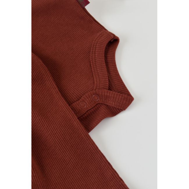 Set 3 piese: body cu maneca lunga, panataloni lungi si caciulita din bumbac organic si modal - Caramiziu, Baby Cosy (Marime: 12-18 Luni) JEMBC-CSYM22501-12