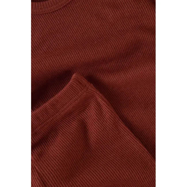 Set 3 piese: body cu maneca lunga, panataloni lungi si caciulita din bumbac organic si modal - Caramiziu, Baby Cosy (Marime: 18-24 Luni) JEMBC-CSYM22501-18