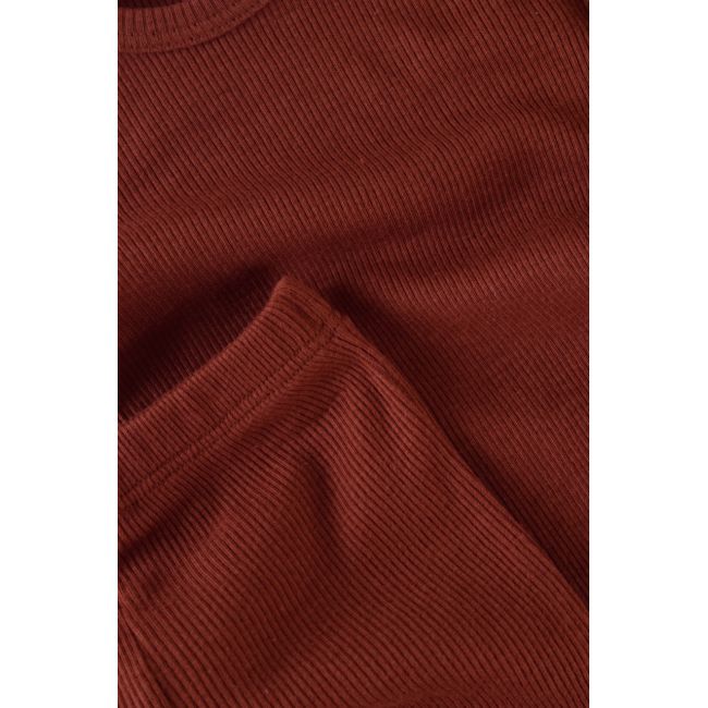 Set 3 piese: body cu maneca lunga, panataloni lungi si caciulita din bumbac organic si modal - Caramiziu, Baby Cosy (Marime: 6-9 luni) JEMBC-CSYM22501-6