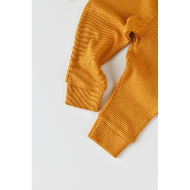 Set 3 piese: body cu maneca lunga, panataloni lungi si caciulita din bumbac organic si modal - Mustar, Baby Cosy (Marime: 18-24 Luni) JEMBC-CSYM22500-18
