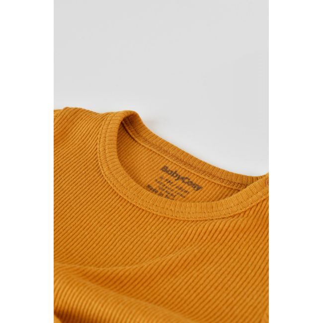 Set 3 piese: body cu maneca lunga, panataloni lungi si caciulita din bumbac organic si modal - Mustar, Baby Cosy (Marime: 18-24 Luni) JEMBC-CSYM22500-18