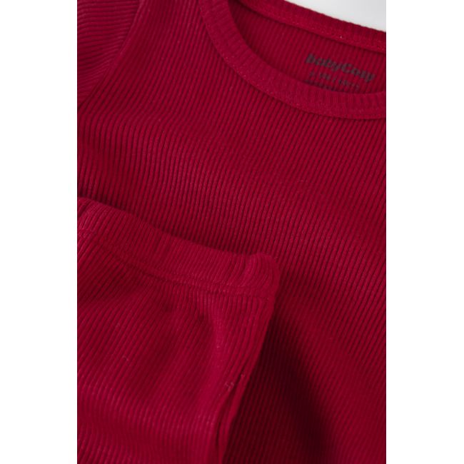 Set 3 piese: body cu maneca lunga, panataloni lungi si caciulita din bumbac organic si modal - Rosu, Baby Cosy (Marime: 12-18 Luni) JEMBC-CSYM22502-12