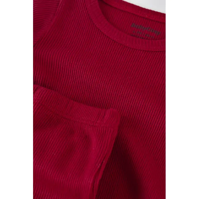 Set 3 piese: body cu maneca lunga, panataloni lungi si caciulita din bumbac organic si modal - Rosu, Baby Cosy (Marime: 9-12 luni) JEMBC-CSYM22502-9